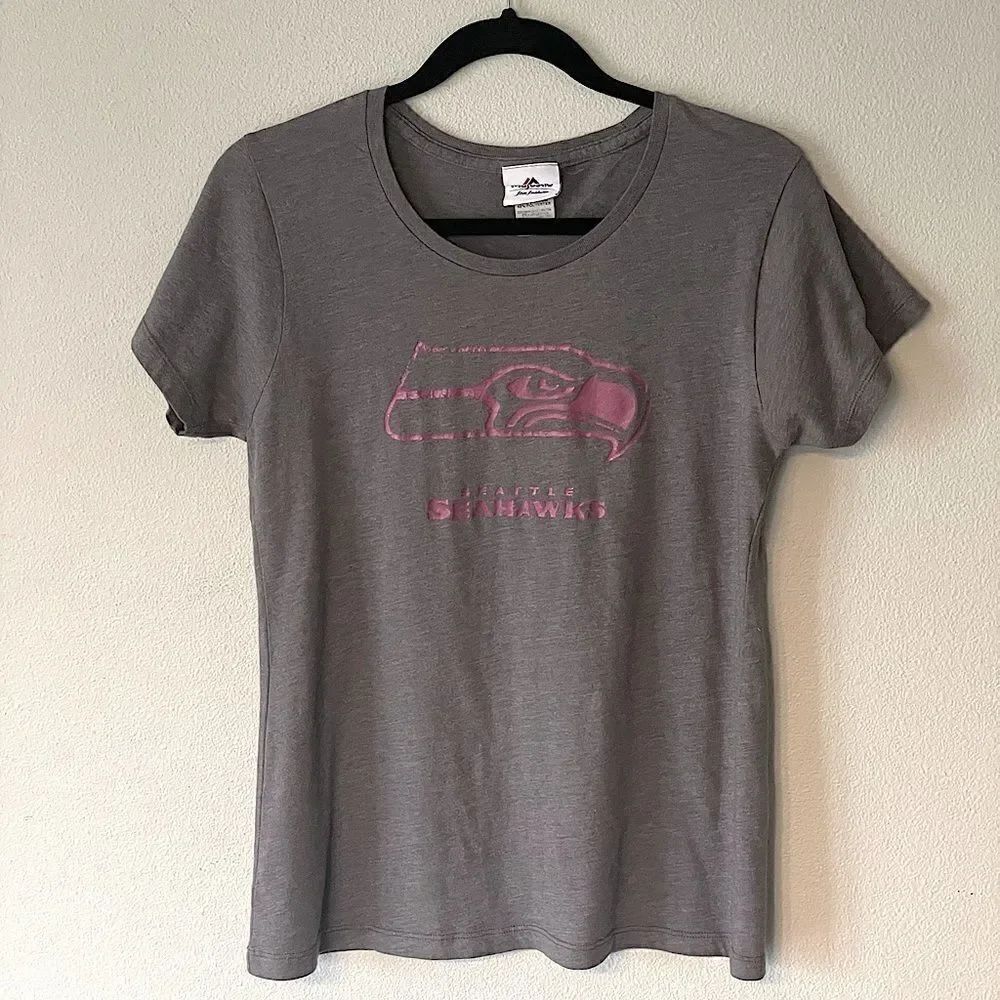 Seahawks T-Shirt, Gray with Pink Logo. Size Large (fits small).